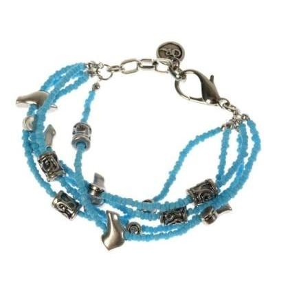 Silver Bead Bracelet - Light Blue Black 