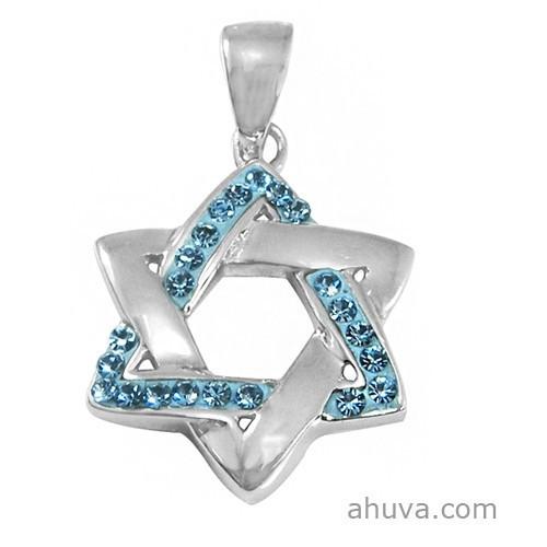 Silver Blue Stone Star Necklace Pendant 18 inches Chain (45 cm) 