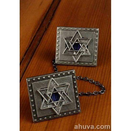 Silver- Color Star Of David Tallit Clips Blue 