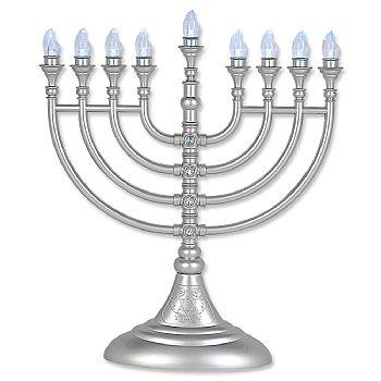 Silver Crystal-Flake L.E.D Battery Menorah with Crystals 
