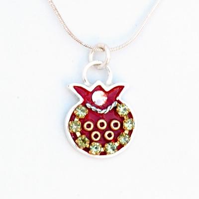 Silver Enamel Pomegranate Necklaces Red 