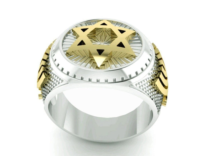 Silver & Gold Star of David & Menorah Ring 