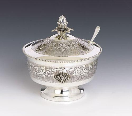Silver Honey Dish - Ornate with Spoon 