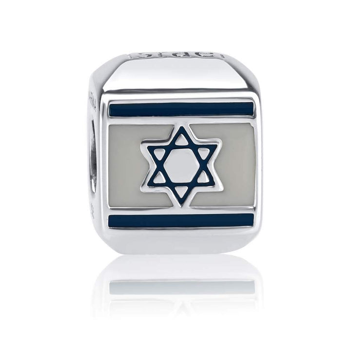 Silver Israel Flag Bead Charm White Blue Enamel Elegant Jewelry Holy Land New Jewish Jewelry 