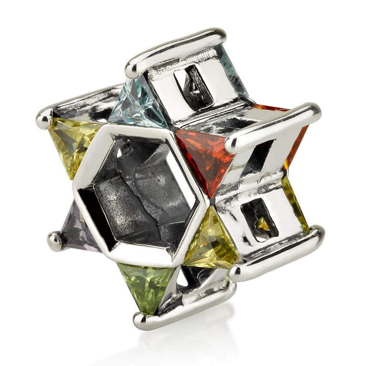 Silver Magen David Star Semi Precious Rainbow Stone Bead Charm Holy Land Gift Jewish Jewelry 
