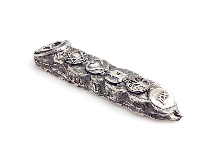 Silver Mezuzah with Bright Symbol & Blessings - Small (13cm) 
