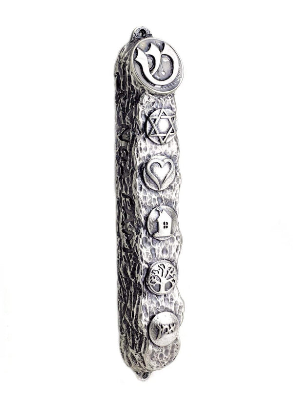 Silver Mezuzah with Bright Symbols & Blessings - Big (16cm) 