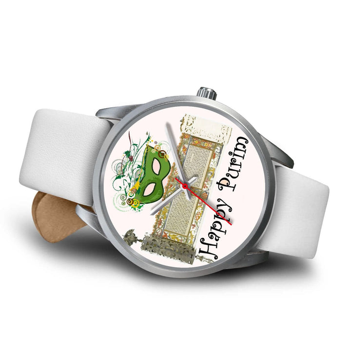 Silver Purim Wrist Watches in Colors Happy Purim! Silver Watch 