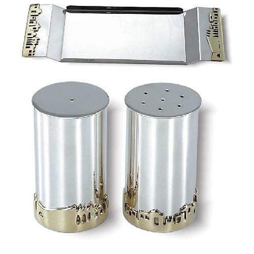 Silver Salt & Pepper Shakers With Tray 