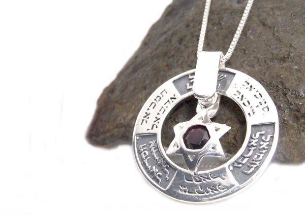 Silver Star Of David Dangling Onyx And Studded With The Names Of Angels 