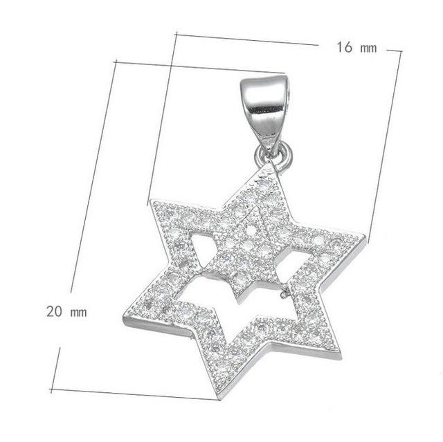 Silver Zircon Micro Pave Jewish Star of David Charm Pendant Necklace CZ star of david White Gold 