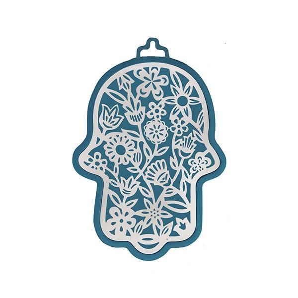 Small Blue Hamsa + Metal Cutout - Flowers 