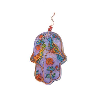 Small Glass Painted Hamsa - Birds 