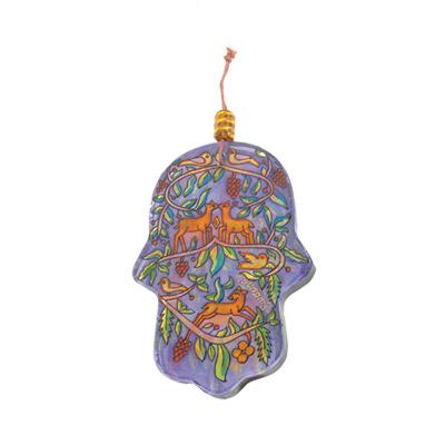 Small Glass Painted Hamsa - Deer 