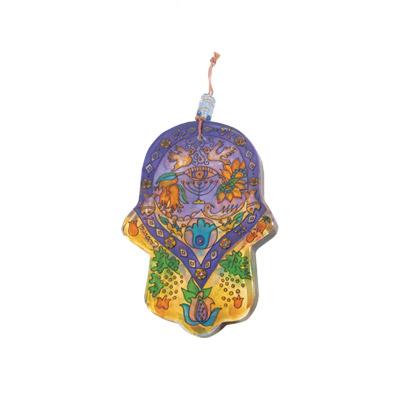 Small Glass Painted Hamsa - Menorah 