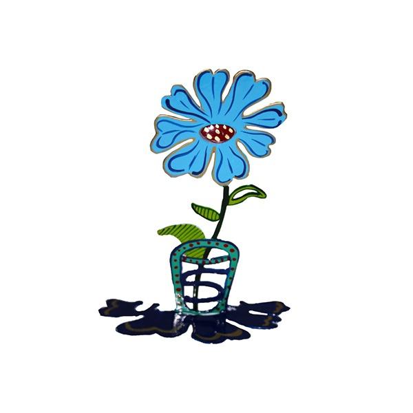 Small Metal Stand - Laser Cut + Hand Painted - Flower - Turquoise 