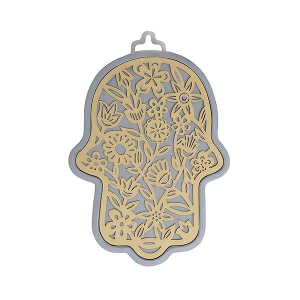 Small Silver Hamsa + Metal Cutout Brass - Flowers 