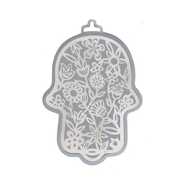 Small Silver Hamsa + Metal Cutout - Flowers 
