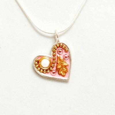Small Silver Heart Pendants in Color Pink III 
