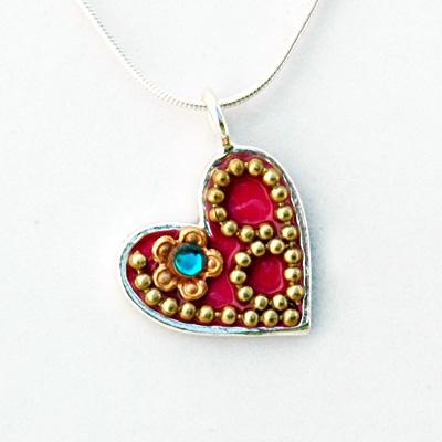 Small Silver Heart Pendants in Color Red 