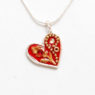 Small Silver Heart Pendants in Color Red II 