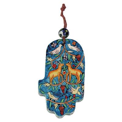 Small Wooden Painted Hamsa - Deer 