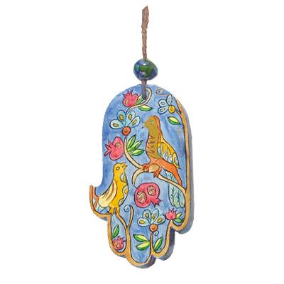 Small Wooden Painted Hamsa - Flowers & Pomegranates 