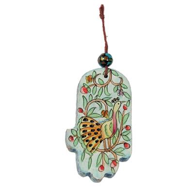 Small Wooden Painted Hamsa - Peacock 