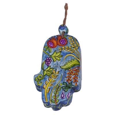 Small Wooden Painted Hamsa - Seven Species 