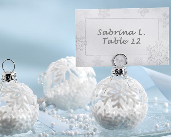 "Snow Flurry" Flocked Glass Ornament Place Card/Photo Holder (Set of 6) "Snow Flurry" Flocked Glass Ornament Place Card/Photo Holder (Set of 6) 