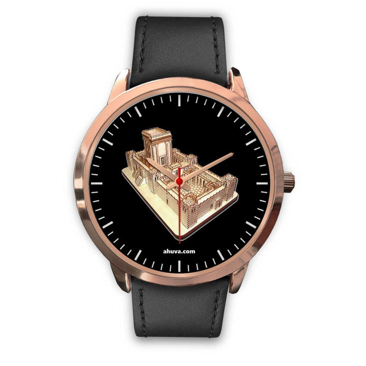 Solomon Temple Wristwatch - Rose Gold Rose Gold Watch Mens 40mm Black Leather 