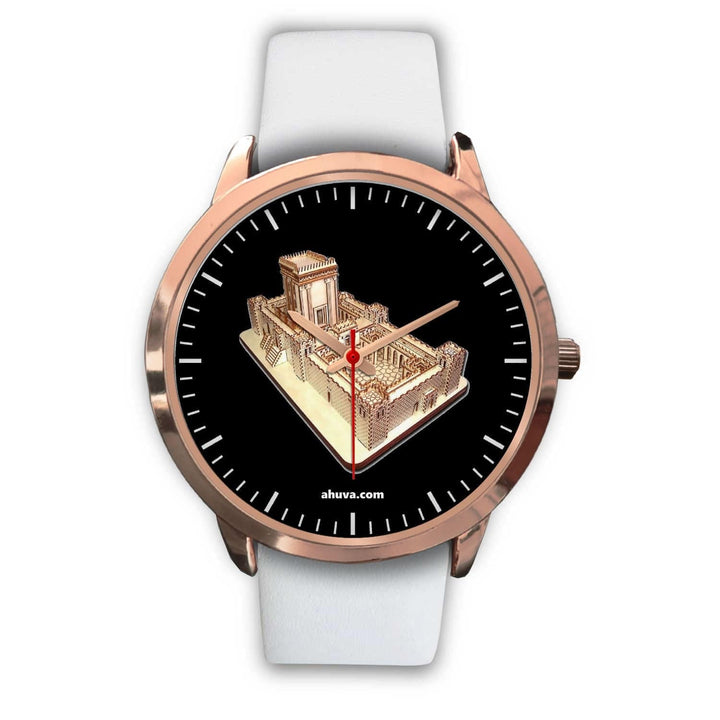 Solomon Temple Wristwatch - Rose Gold Rose Gold Watch Mens 40mm White Leather 