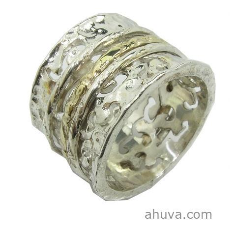 Spinning Two Tone Ring In Antique Pattern 
