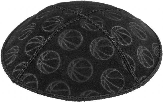 Sports Theme Suede Kippahs Personalized Basketball Imprint Black 