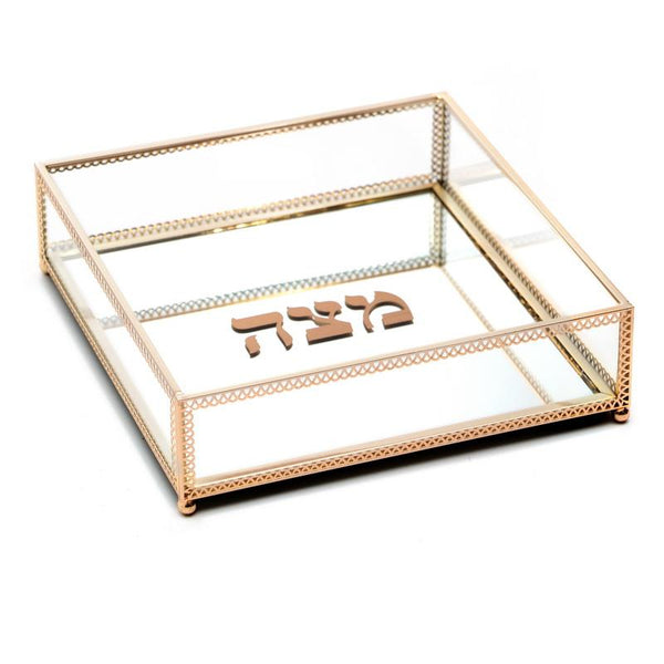 Square Matzah Holder - Glass with gold wire 7.85x7.85x2" Novell Collection 