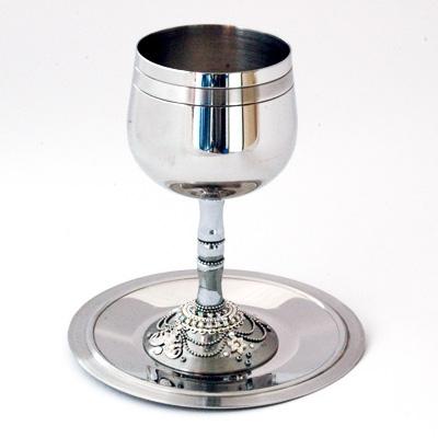 Stainless Steel Kiddush Cup Clear White 