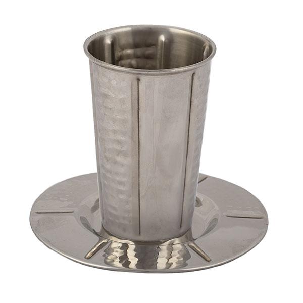 Stainless Steel Kiddush Cup - Hammer Work - Vertical Stripes 