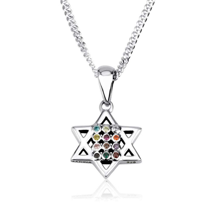 Star David 12 Hoshen Stone Silver Pendant Contemporary Jewelry Holy Land New Jewish Jewelry 