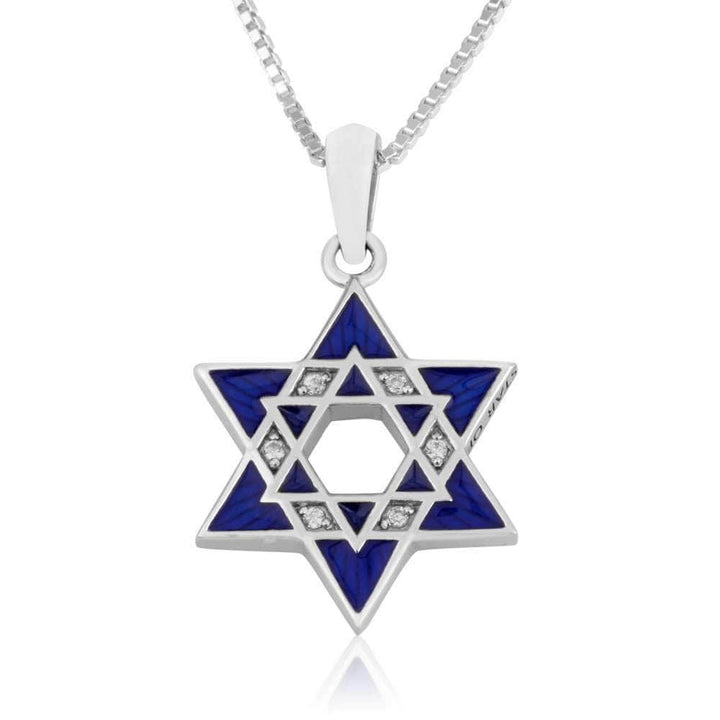 Star David Blue Enamel Pendant 925 Sterling Silver Judaism Jewelry Holy Land New Jewish Jewelry 