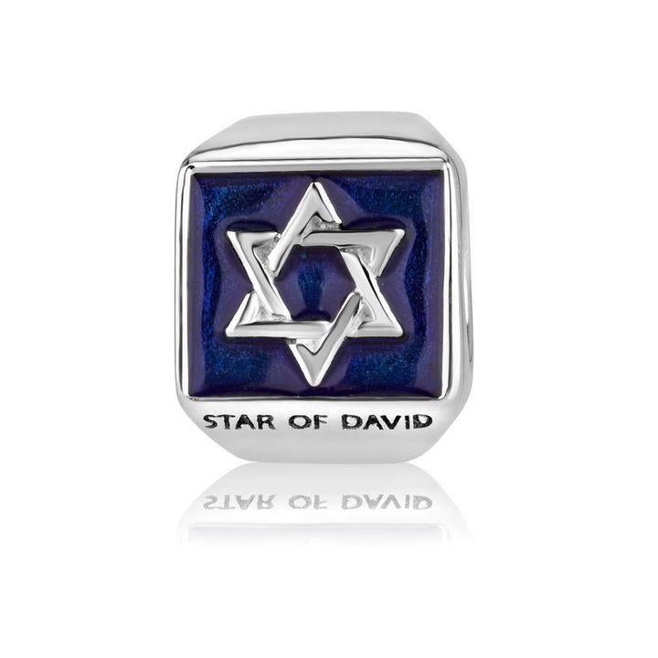 Star David Blue Enamel Square Bead Charm Silver Engraved Jewelry Holy Land New Jewish Jewelry 