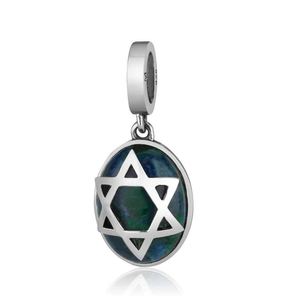 Star David Embedded Oval Eilat Stone Charm Pendant Silver Jewish Israel Jewelry Jewish Jewelry 