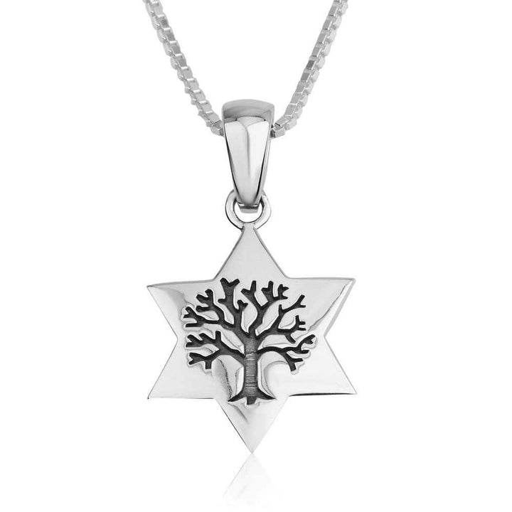 Star David Engraved Tree Life Polished Classic Pendant Silver Jewelry Holy Land Jewish Jewelry 