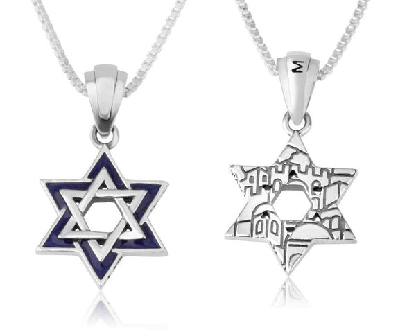 Star David Pendant Silver Blue Enamel Old City Judaism Jewelry Holy Land Gift Jewish Jewelry 