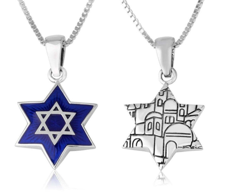 Star David Pendant Sterling Silver Blue Enamel Judaism Jewelry Holy Land Gift Jewish Jewelry 