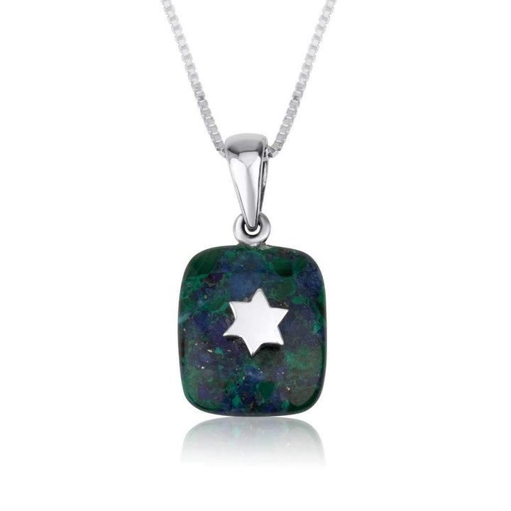 Star David Rectangular Eilat Stone Pendant Charm Sterling Silver Israel Jewelry Jewish Jewelry 