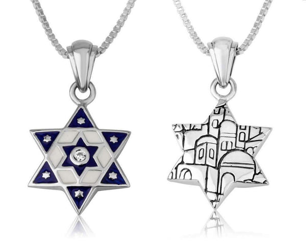 Star David Silver Pendant Deep Blue Enamel Handcrafted Jewelry Jewish Holy Land Jewish Jewelry 