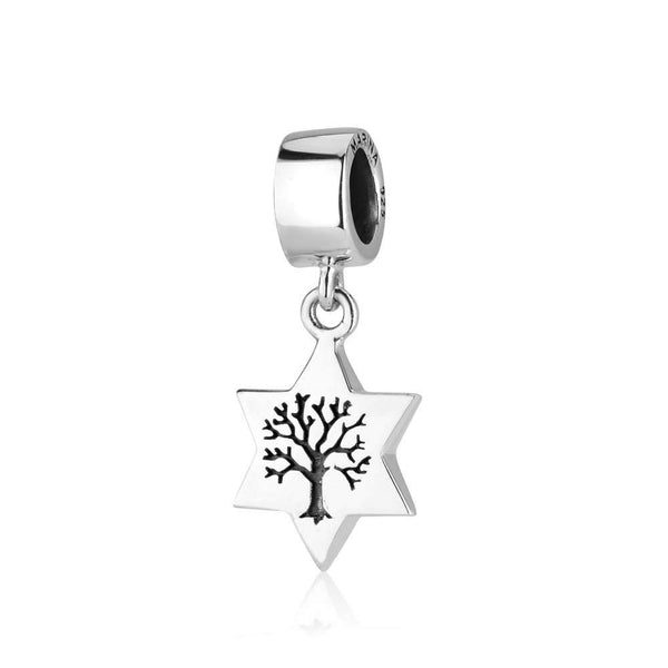 Star David Tree Life Engraved Pendant Charm Polished Silver Jewelry Holy Land Jewish Jewelry 