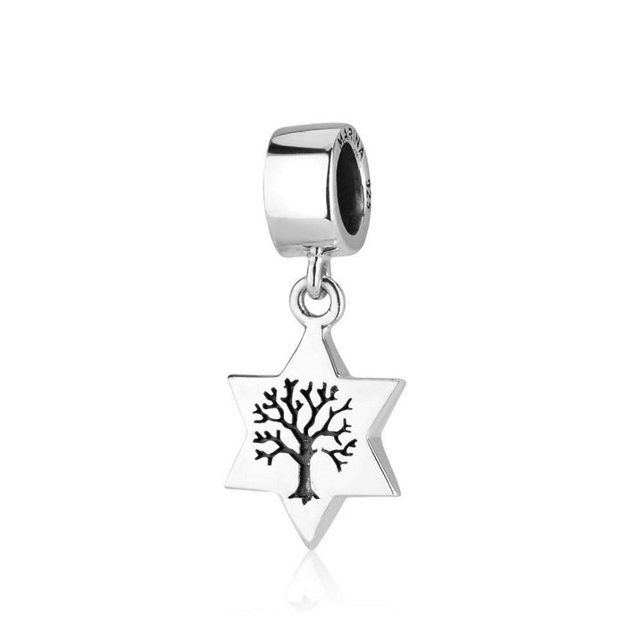 Star David Tree Life Engraved Pendant Charm Polished Silver Jewelry Holy Land Jewish Jewelry 