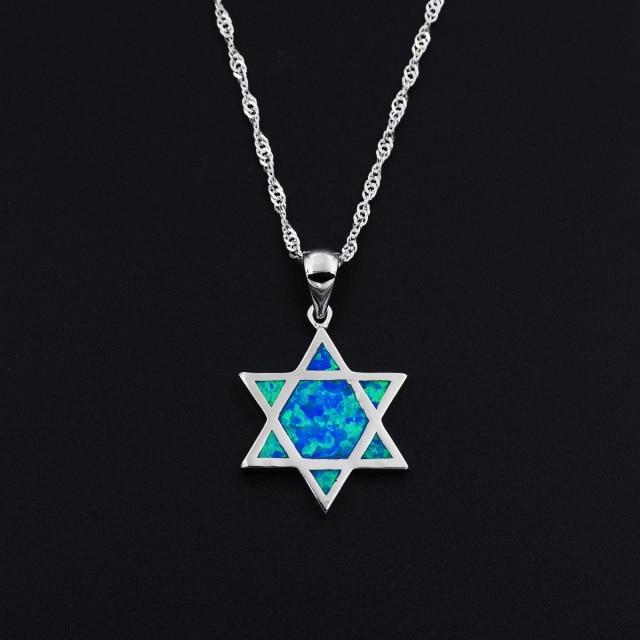Star Of David Blue Fire Opal Pendant Necklace Plating gun 