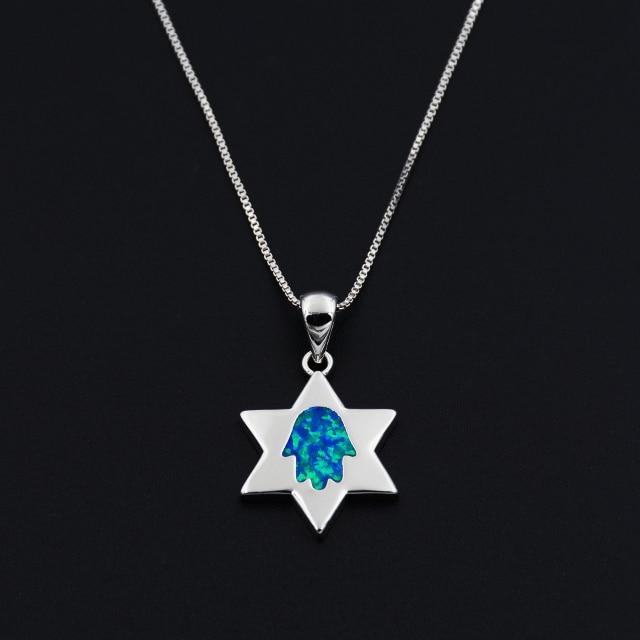 Star Of David Blue Fire Opal Pendant Necklace Red-brown 